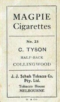 1921 J.J.Schuh Magpie Cigarettes Australian Footballers - Victorian League #23 Charlie Tyson Back